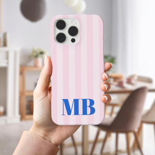 Minimalistisch Retro Pink Blau Streifen Monogramm Case-Mate iPhone Hülle