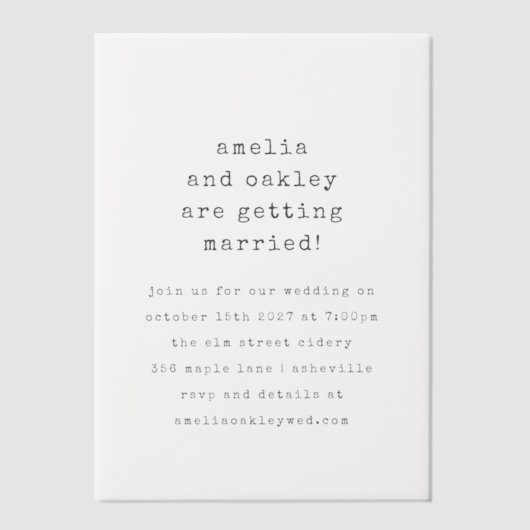 Minimalistisch Retro-Schreibmaschine Schwarz-weiß Pergament Einladungen (Vorderseite)