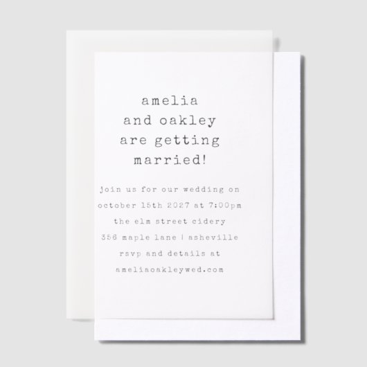 Minimalistisch Retro-Schreibmaschine Schwarz-weiß Pergament Einladungen (Versetzt)