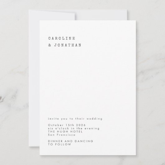 Minimalistisch Retro Schwarz-weiße Schreibmaschine Einladung (Vorderseite)