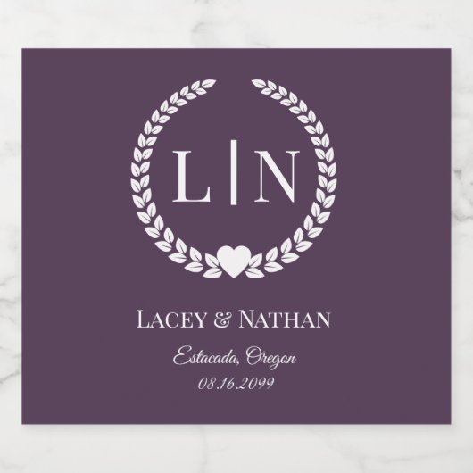 Minimalistisch Rich Wine Lila Monogram Initials Schaumweinetikett (Einzelnes Label)