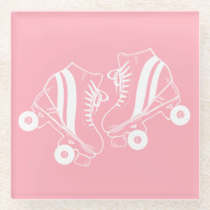 Minimalistisch Roller Skate Roller Skaten Pink Glasuntersetzer