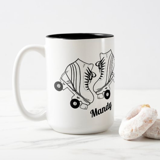 Minimalistisch Roller Skaten Zeichnend Individuell Zweifarbige Tasse (Mit Donut)