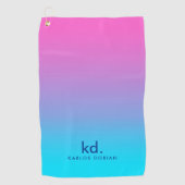 Minimalistisch rosa blaue Gradient Monogram Golfhandtuch (Vorderseite)