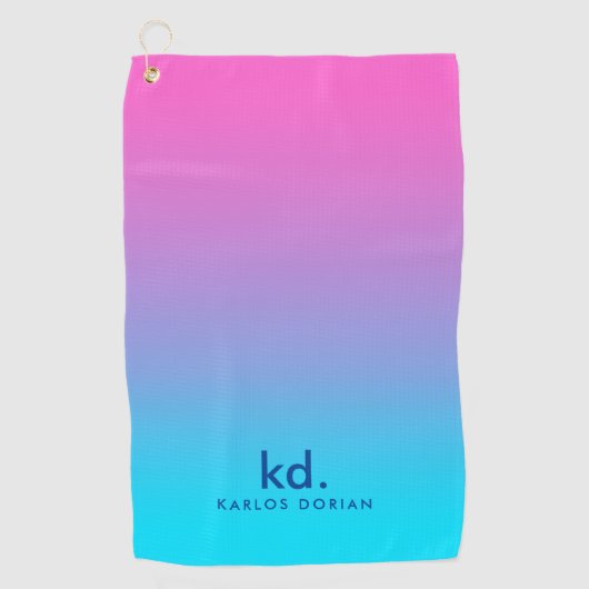 Minimalistisch rosa blaue Gradient Monogram Golfhandtuch (Vorderseite)