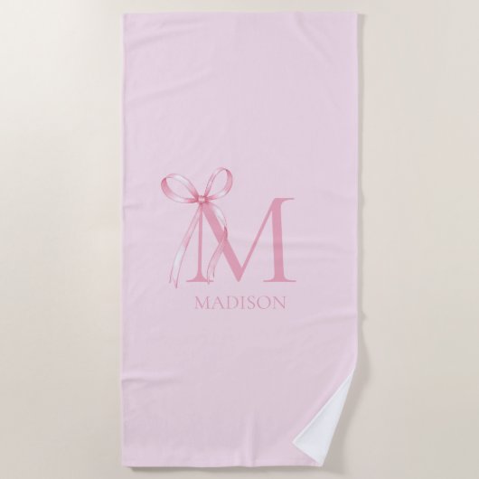 Minimalistisch rosa Bow Initialmonogramm Strandtuch (Vorderseite)