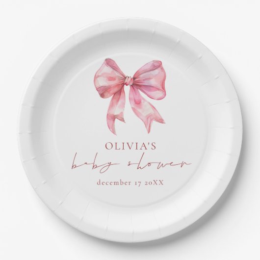 Minimalistisch rosa Coquette Bow Babydusche Pappteller (Vorderseite)