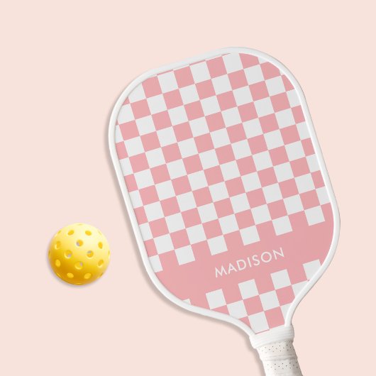 Minimalistisch-rosa-geprüftes Monogramm Pickleball Schläger