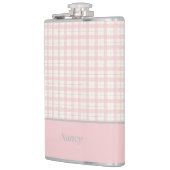 Minimalistisch rosa Karierter Individuelle Name Flachmann (Links)