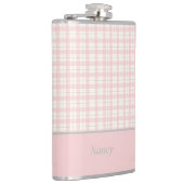 Minimalistisch rosa Karierter Individuelle Name Flachmann (Rechts)