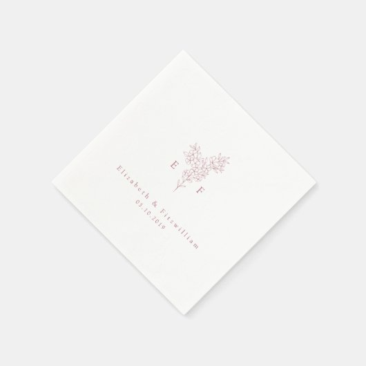 Minimalistisch-rosa-Kirschblossom-Monogramm-Kranz Serviette (Ecke)