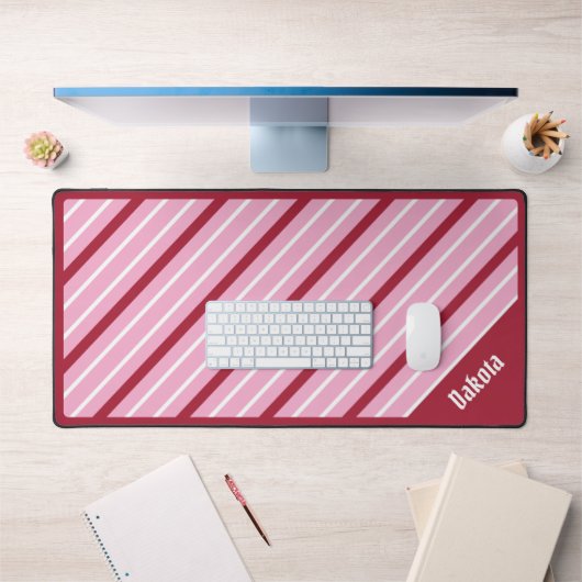 Minimalistisch rosa mit dunkelroten und weißen Str Schreibtischunterlage (Büro 1)