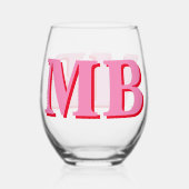 Minimalistisch rosa Modernes Anfangsmonogramm Weinglas Ohne Stiel (Rückseite)