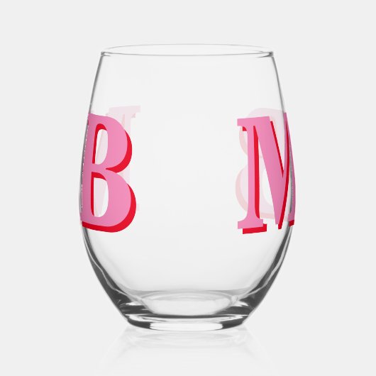 Minimalistisch rosa Modernes Anfangsmonogramm Weinglas Ohne Stiel (Links)