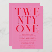 Minimalistisch Rosa Rot, 21. Geburtstag Einladung (Vorne/Hinten)