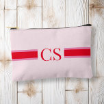 Minimalistisch rosa Rotes Streifen Anfangsmonogram Zubehörtasche<br><div class="desc">Erstellen Sie Ihre eigene personalisierte Kosmetik- und Schminktasche mit modernen minimalistischen Initialen Monogramm.</div>
