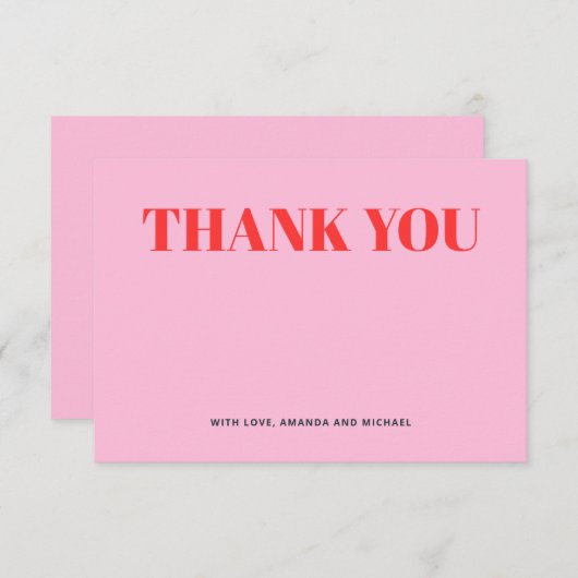Minimalistisch Rosa und Rot Dankeskarte (Vorne/Hinten)