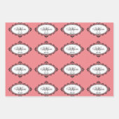 Minimalistisch rosa Vintage Damaselmonogramm Geschenkpapier Set (Vorderseite)