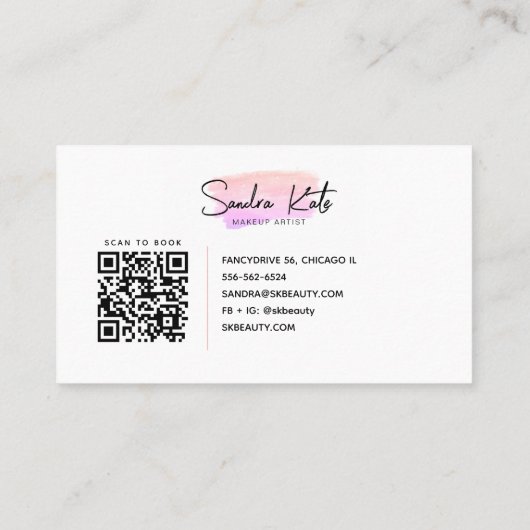 Minimalistisch rosa Wasserfarbe QR Code Schönheit Visitenkarte (Rückseite)