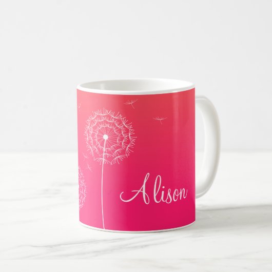 Minimalistisch rosa weiße Lüster Blume Name Kaffeetasse (VorderseiteRechts)