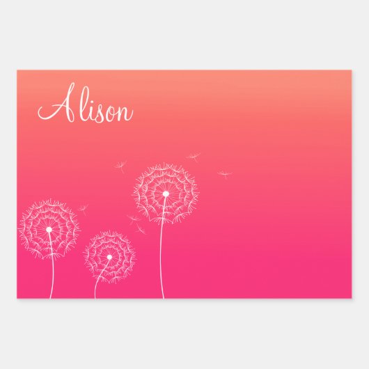 Minimalistisch rosa weißer Löwenzahn Name Niedlich Geschenkpapier Set (Vorderseite 3)