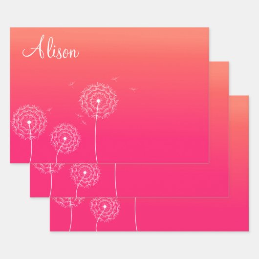 Minimalistisch rosa weißer Löwenzahn Name Niedlich Geschenkpapier Set (Set)