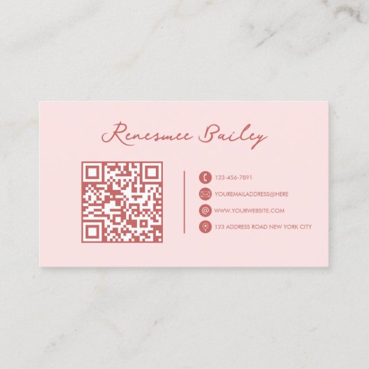 Minimalistisch rosa weißer Monogramm QR-Code Visitenkarte (Rückseite)