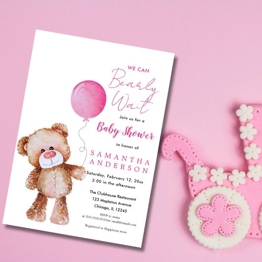 Minimalistisch rosa: "Wir können abwarten!" Babypa Einladung