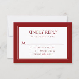 Minimalistisch Rot und Weiß | Einfache moderne Kri RSVP Karte