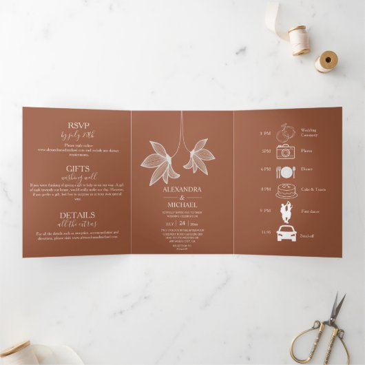 Minimalistisch Rust Burnt Orange Teracotta Wedding Dreifach Gefaltete Einladung (Innenseite)
