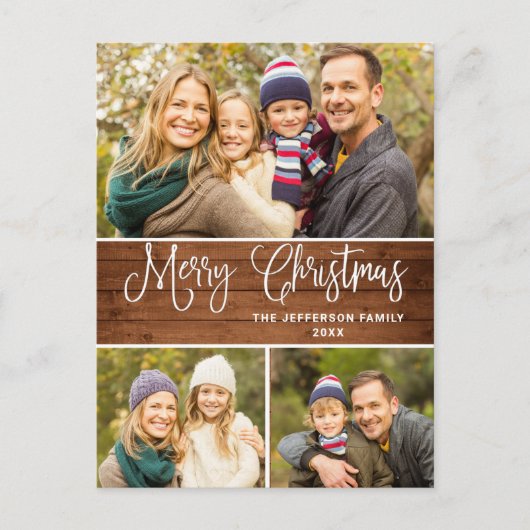 Minimalistisch Rustikal 3 FOTO Weihnachtsfeiertag Postkarte (Vorderseite)
