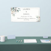 Minimalistisch Sage Blätter Namen Hochzeit Danke Banner (Messe)