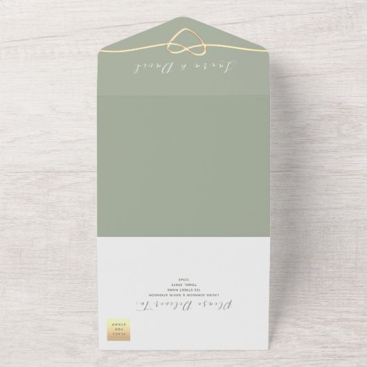 Minimalistisch Sage Green and Gold Wedding All In One Einladung (Außenbereich)
