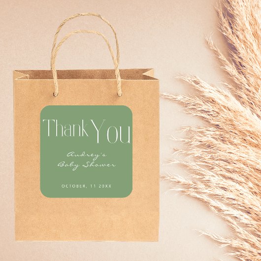 Minimalistisch Sage Green Baby Dusche Vielen Dank Quadratischer Aufkleber