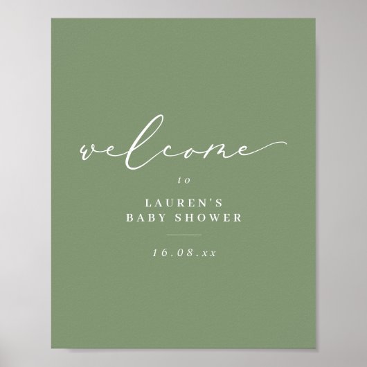 Minimalistisch Sage Green Baby Dusche Willkommen Poster (Vorne)