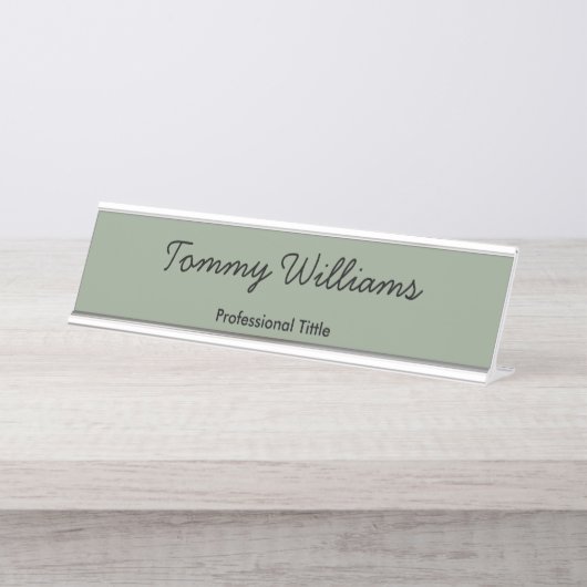 Minimalistisch Sage Green Beruflich Simple Schreibtischnamensplakette (Vorderseite )