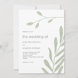 Minimalistisch Sage Green Blätter Hochzeit Einladung