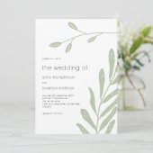 Minimalistisch Sage Green Blätter Hochzeit Einladung (Stehend Vorderseite)