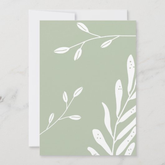 Minimalistisch Sage Green Blätter Hochzeit Einladung (Rückseite)