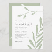 Minimalistisch Sage Green Blätter Hochzeit Einladung (Vorne/Hinten)