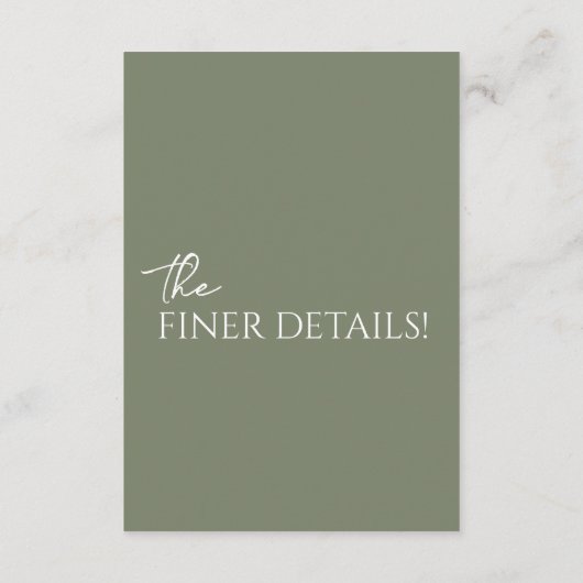 Minimalistisch Sage Green Boho Einzigartige Hochze Begleitkarte (Rückseite)