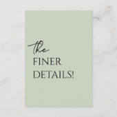 Minimalistisch Sage Green Boho Trendy Wedding Deta Begleitkarte (Rückseite)