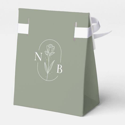 Minimalistisch Sage Green Boho Wedding Monogram Ba Geschenkschachtel (Rückseite)
