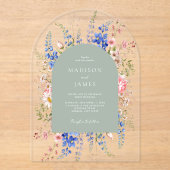Minimalistisch Sage Green Boho Wildblume Wedding Acryleinladungen (Vorderseite)