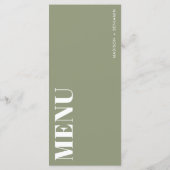 Minimalistisch Sage Green Bold Modern Wedding Menükarte (Rückseite)