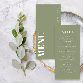 Minimalistisch Sage Green Bold Modern Wedding Menükarte