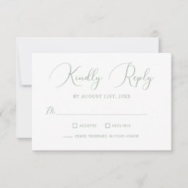 Minimalistisch Sage Green Calligraphy Script Weddi RSVP Karte