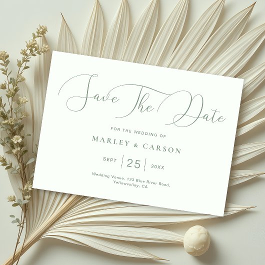 Minimalistisch Sage Green Calligraphy Script Weddi Save The Date