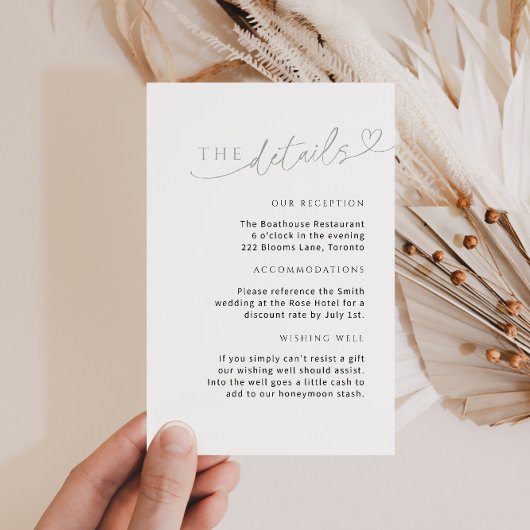 Minimalistisch Sage Green Detail Card mit Herz Begleitkarte