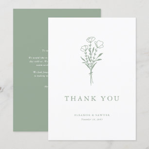 Minimalistisch Sage Green Floral Bouquet Wedding Dankeskarte